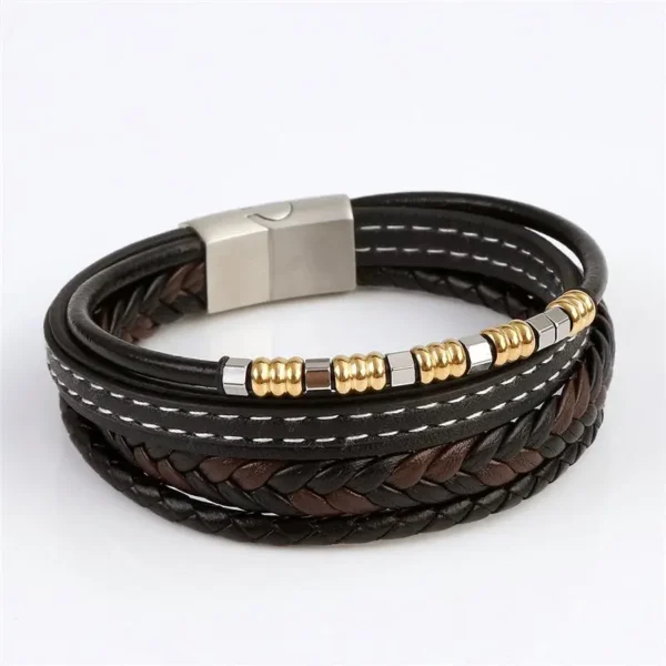 Pulseiras masculina couro, Jiayiqi,  Multilayer Bangle, Punk Beads, Ímã de Aço Inoxidável, Bangle Presente, Novo - Image 5