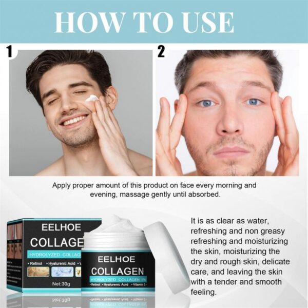 Creme facial para homens, Colágeno anti rugas, Ácido hialurônico, Vitamina E Creme, Hidratante rosto cuidados com a pele produto, Fade Fine Lines, Beleza - Image 3