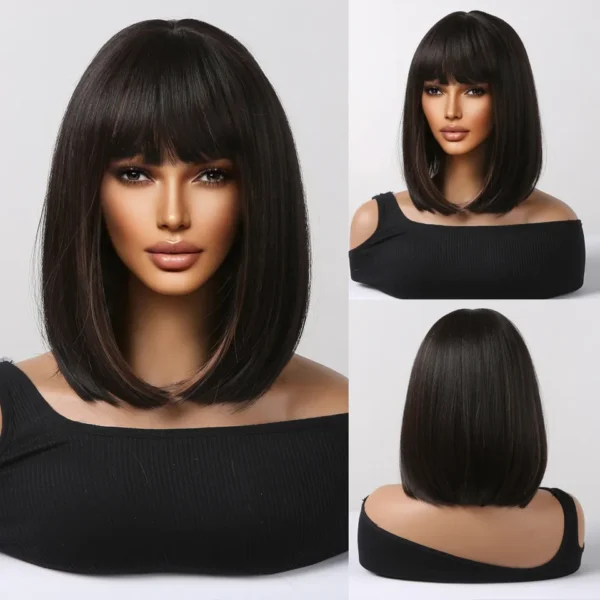 Perucas sintética curta com franja, Wine vermelho, borgonha natural bob peruca reta para preto feminino festa cosplay traje resistente ao calor - Image 13