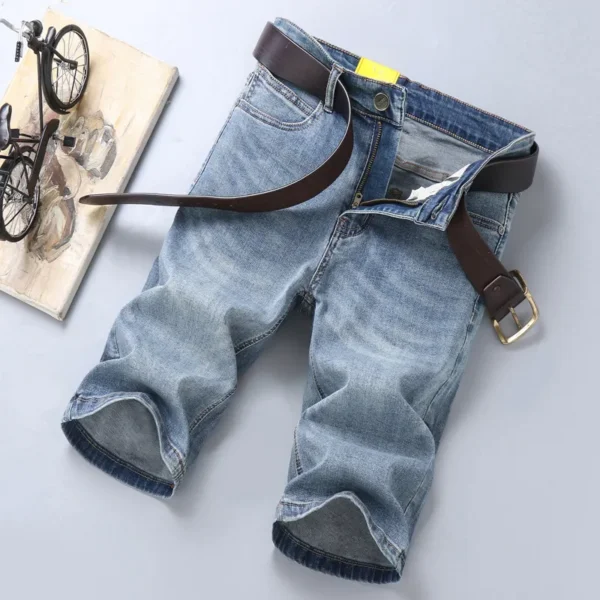 Bermudas masculina Jeans de algodão fino, shorts de bermuda macia, comprimento do joelho, verão 2023 - Image 6