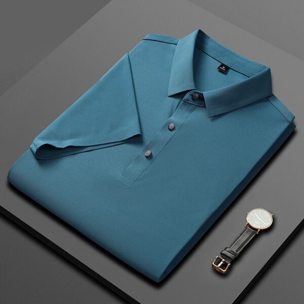 Camisetas masculina polo de manga curta, cor sólida, seda gelada, solta, lapela, verão, novo, 2023 - Image 7