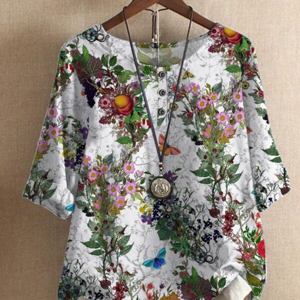 Camisas feminina, estilo étnico feminino o-pescoço, vintage solto camisa oversized meia manga blusas, harajuku pulôver casual - Image 15