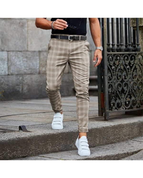 Calças masculina comprida xadrez justa, confortável, respirável, cotidiano, xadrez casual, moda, verão, 2023 - Image 10