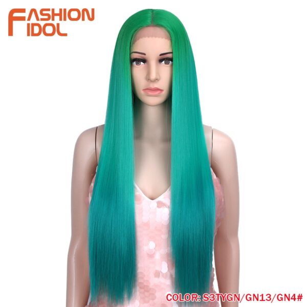 Peruca dianteira, moda ídolo cabelo sintético, do laço 30 Polegada peruca reta arco-íris colorido azul cosplay peruca resistente ao calor - Image 24