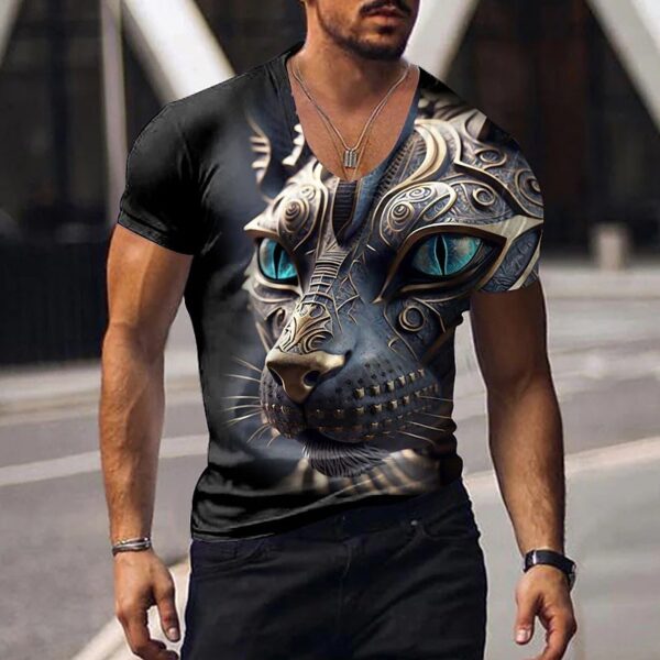 Camisetas masculina manga curta, animal estampada em 3D, tops com gola V, camiseta extragrande, roupas da moda de alta qualidade, verão - Image 6