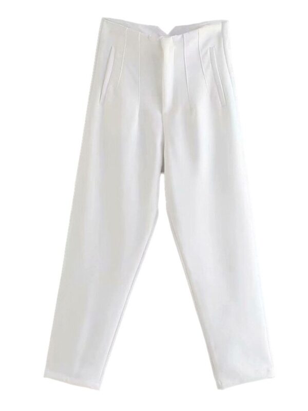 Calças feminina cintura alta, Pai Rann, elegantes e casuais, bege, calças justas femininas, moda, primavera - Image 31