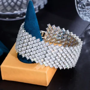 Pulseiras feminina, CWWZircons, Round Cubic Zirconia, Pavimentada, Pulseiras De Tênis, Chunky Statement, Big Wide, Jóias de luxo, nupcial, CB313, 352Pcs