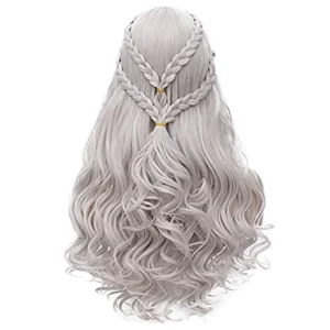 Perucas cabelo sintético, HAIRJOY Daenerys Targaryen, Prata Longo Trançado Traje Cosplay Rainha Lolita.