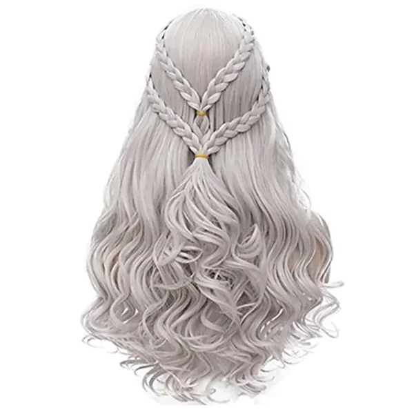 Perucas cabelo sintético, HAIRJOY Daenerys Targaryen, Prata Longo Trançado Traje Cosplay Rainha Lolita.
