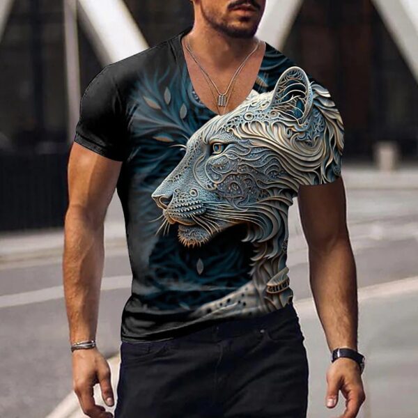Camisetas masculina manga curta, animal estampada em 3D, tops com gola V, camiseta extragrande, roupas da moda de alta qualidade, verão - Image 13