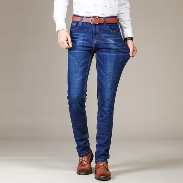 Calças masculina Jeans casual, Straight Stretch Moda Clássico Azul Preto, Denim Calças Masculinas Marca Vestuário - Image 6