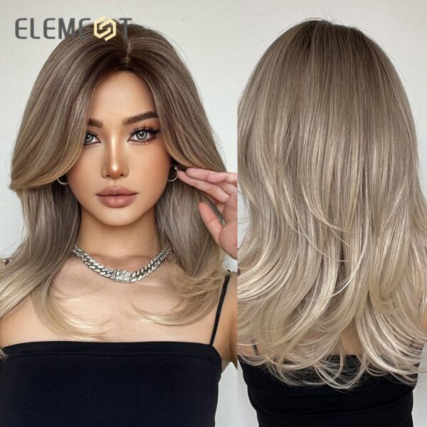 Perucas sintética cabelo médio ondulado, ELEMENTO, perucas louras castanhas misturadas, resistente ao calor, faixa respirável, festa diária, legal - Image 2
