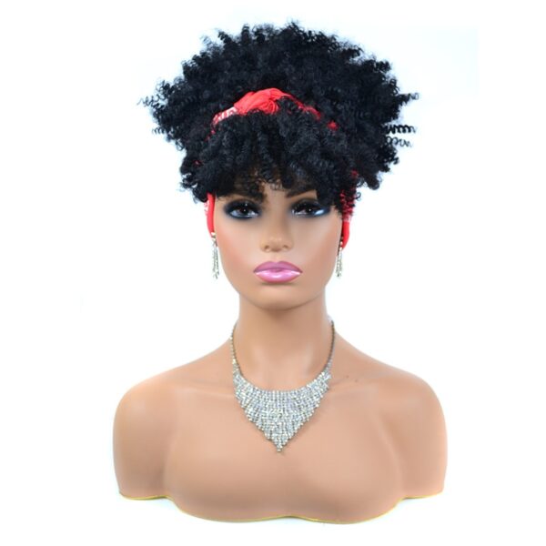 Perucas curta e encaracolada com bandana para mulheres negras, cachecol afro encaracolado, envoltório de turbante sintético, cabelo falso natural, uso diário - Image 24