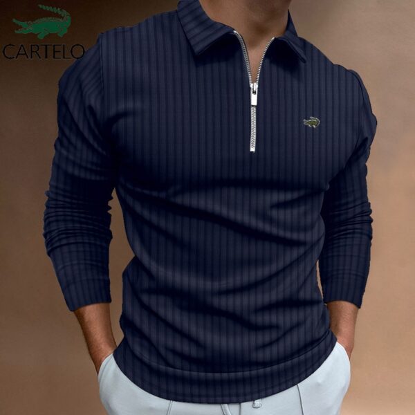 Camisetas masculina manga longa, CARTELO Marca POLO Camisa Zipper Stripe, T-Shirt Esportes Casuais Secagem Rápida Respirável Elástica - Image 4