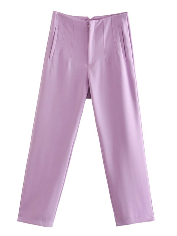 Calças feminina cintura alta, Pai Rann, elegantes e casuais, bege, calças justas femininas, moda, primavera - Image 29