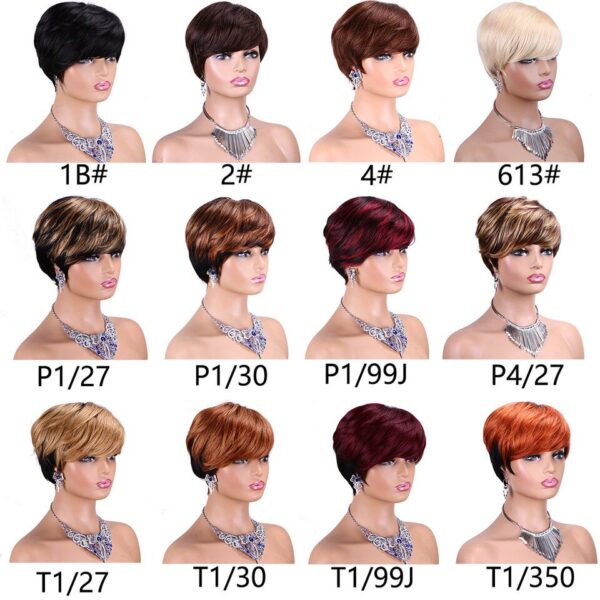 Perucas de cabelo humano Pixie reta curta com franja para mulheres, Bob colorido, sem renda, cabelo remy brasileiro, vermelho de Borgonha - Image 3