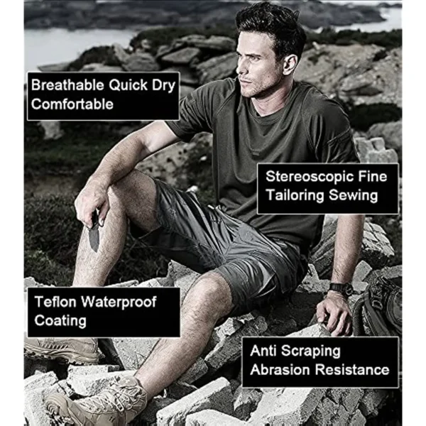 Bermudas masculina de caminhada, calções táticos 11 "calções de carga à prova d água, caminhadas, pesca respirável secagem rápida regular (sem cinto) 2023 - Image 3