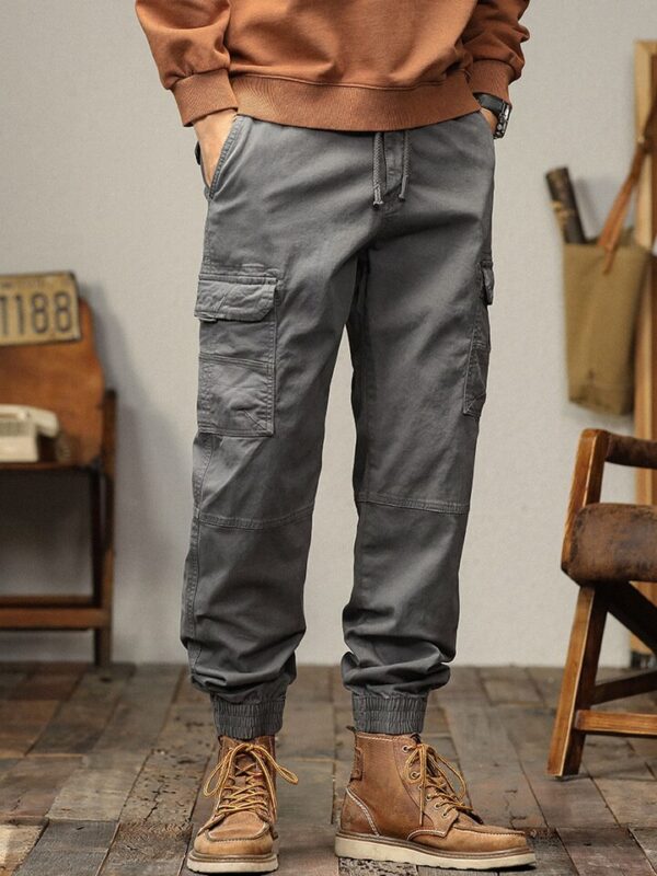 Calças masculina de algodão multi-bolsos, roupa de trabalho com cordão, jogger, casual, até o tornozelo, calças largas, outono, nova, 2023 - Image 4