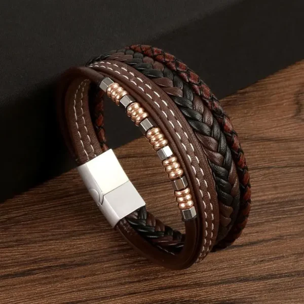 Pulseiras masculina couro, Jiayiqi,  Multilayer Bangle, Punk Beads, Ímã de Aço Inoxidável, Bangle Presente, Novo - Image 10
