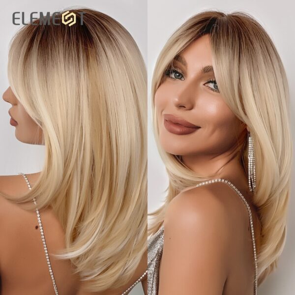Perucas sintética cabelo médio ondulado, ELEMENTO, perucas louras castanhas misturadas, resistente ao calor, faixa respirável, festa diária, legal - Image 9