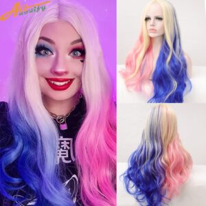 Perucas de cabelo sintético, LGBTQ, Allaosify, cosplay lolita feminino acessórios de cabelo longo encaracolado onda rosa azul anime cosplay.