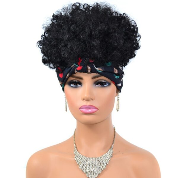 Perucas curta e encaracolada com bandana para mulheres negras, cachecol afro encaracolado, envoltório de turbante sintético, cabelo falso natural, uso diário - Image 22