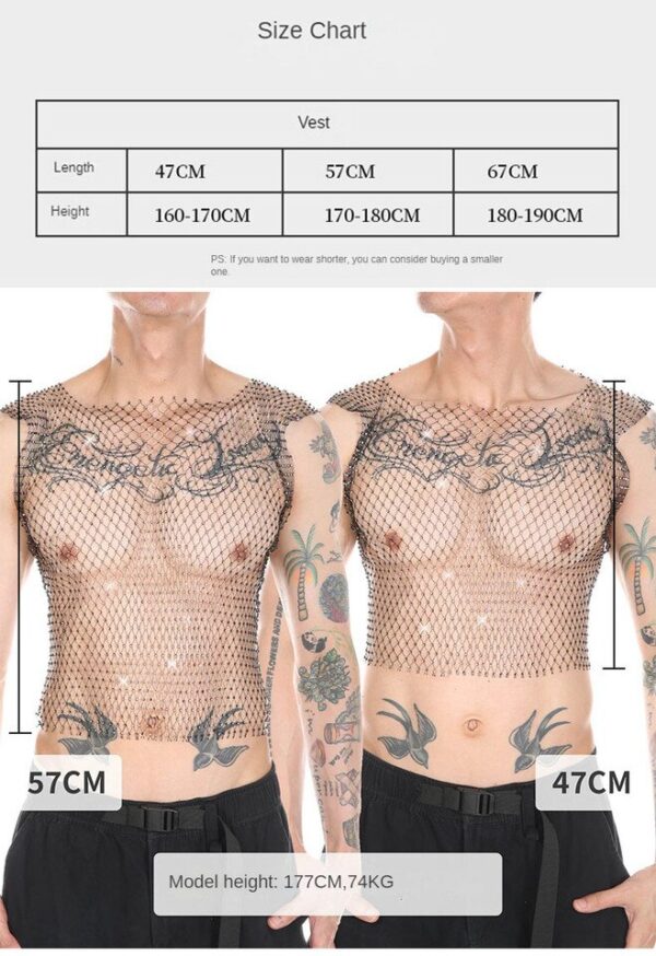 Camisetas masculina sem manga, arrastão, CLEVER MENMODE, Sexy Tank Tops, Strass Brilhante See-Through Colete Oco, Sem Mangas T-Shirt, Transparente - Image 9
