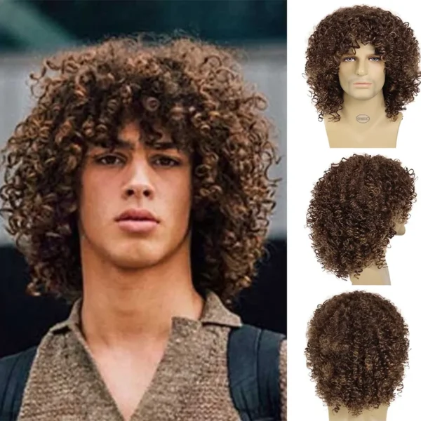 Perucas cabelo curto encaracolado sintética GNIMEGIL, cortes de cabelo natural masculino, peruca afro, fantasia, marrom - Image 12