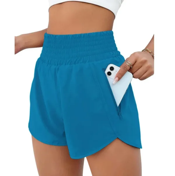 Shorts feminino de cintura alta, bolsos com zíper, treino atlético, shorts de ginástica com forro - Image 9