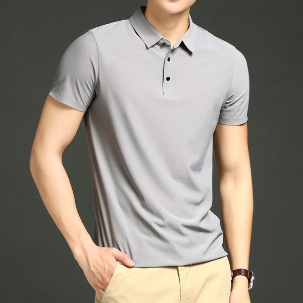 Camisetas masculina polo de manga curta, cor sólida, seda gelada, solta, lapela, verão, novo, 2023 - Image 5