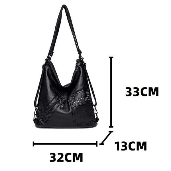 Bolsas feminina preta grande, bolso múltiplo, couro PU, bolsa de ombro, decoração rebite, vintage, mochila. - Image 10