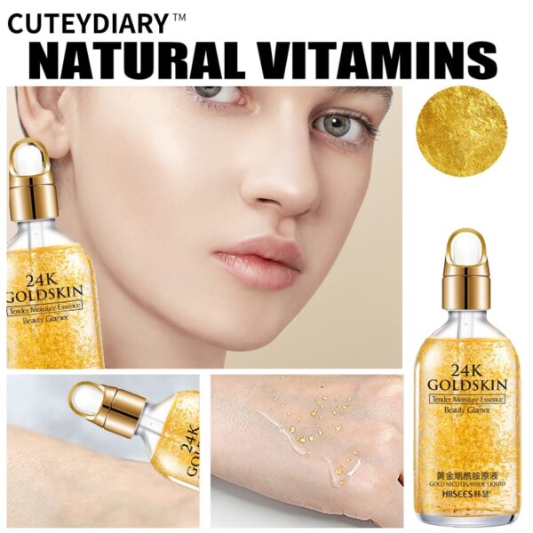 Soro facial, ouro 24k, essência Ácida Hialurônica Anti-envelhecimento Fade Fine Lines Hidratação Branqueamento Brighten Cuidados com a pele - Image 3