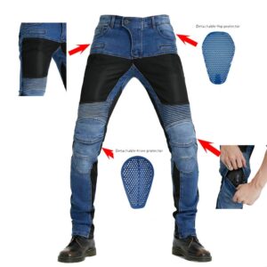 Calças masculina Jeans resistente a queda para motocicletas, com engrenagem de joelho quadril, jeans clássico ao ar livre, verão PK719