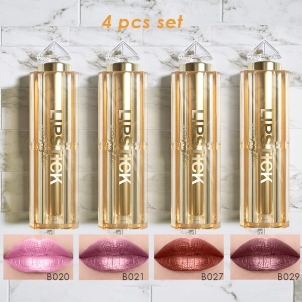 Batom brilho perolado, kit 4 pçs, coreano de longa duração à prova d água, magia, shimmer nude cor glitter batom fosco - Image 20