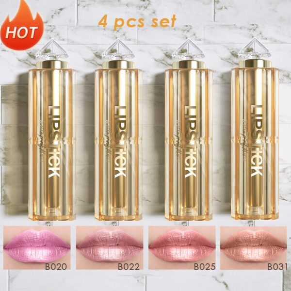 Batom brilho perolado, kit 4 pçs, coreano de longa duração à prova d água, magia, shimmer nude cor glitter batom fosco - Image 7