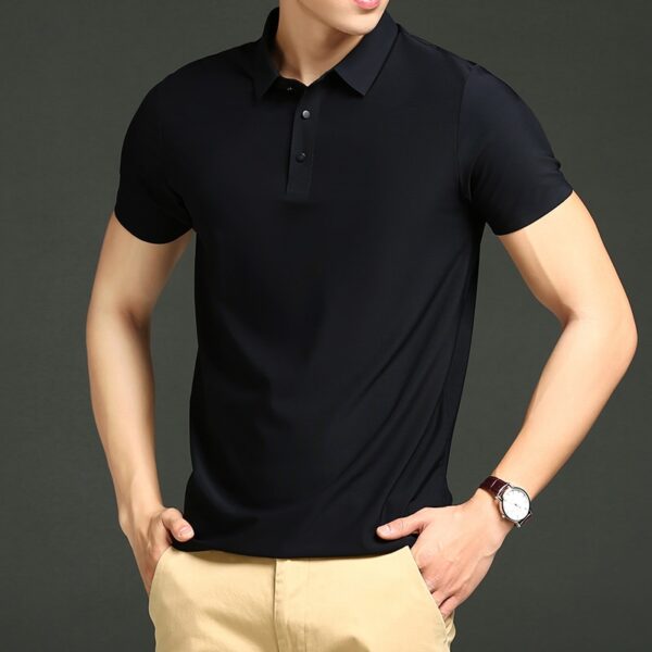 Camisetas masculina polo de manga curta, cor sólida, seda gelada, solta, lapela, verão, novo, 2023 - Image 9