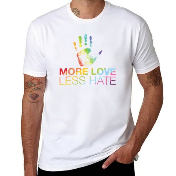 Camisetas masculina LGBTQ, More Love Less Hate, camisetas brancas roupas vintage, t-shirts - Image 12