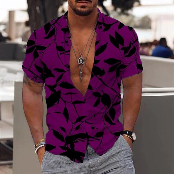 Camisas masculina havaiana slim, tops diários de férias, roupa casual, estampa floral elegante, folhas, social, moda casual, Y2k - Image 17