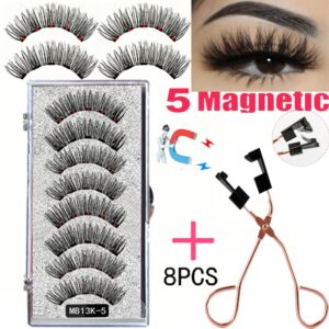 Cílios magnéticos, LEKOFO,  Natural Mink Eye Lashes, 5 Cílios Magnéticos, 4 Pares Ímãs, Faux Lashes Pinças, 8Pcs