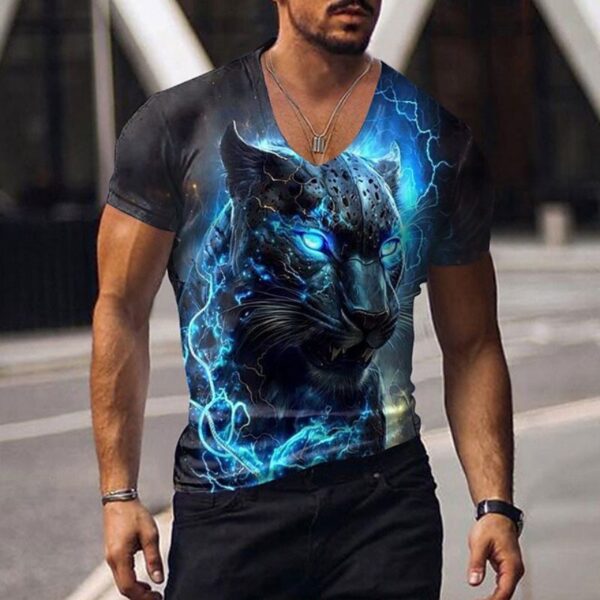 Camisetas masculina manga curta, animal estampada em 3D, tops com gola V, camiseta extragrande, roupas da moda de alta qualidade, verão - Image 7