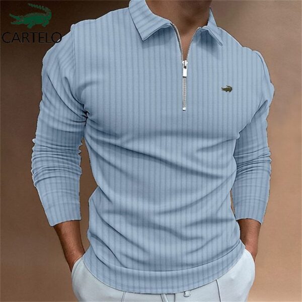 Camisetas masculina manga longa, CARTELO Marca POLO Camisa Zipper Stripe, T-Shirt Esportes Casuais Secagem Rápida Respirável Elástica - Image 10