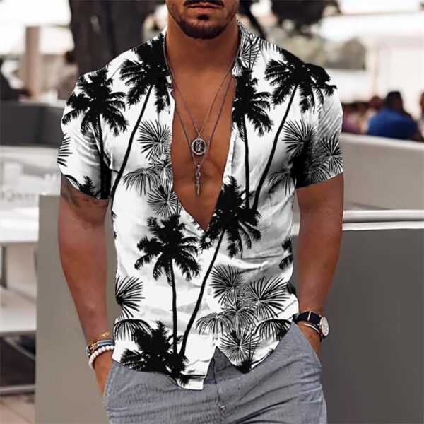 Camisas masculina havaiana slim, tops diários de férias, roupa casual, estampa floral elegante, folhas, social, moda casual, Y2k - Image 20