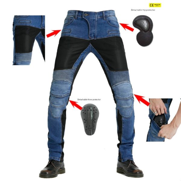 Calças masculina Jeans resistente a queda para motocicletas, com engrenagem de joelho quadril, jeans clássico ao ar livre, verão PK719 - Image 18