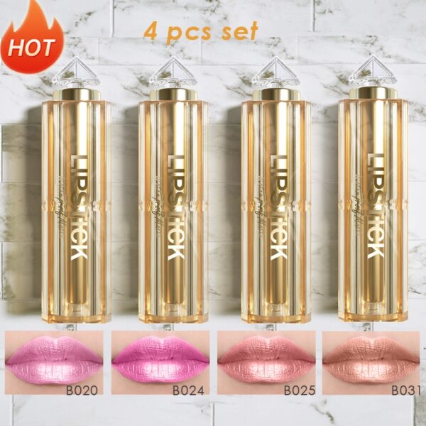 Batom brilho perolado, kit 4 pçs, coreano de longa duração à prova d água, magia, shimmer nude cor glitter batom fosco - Image 19