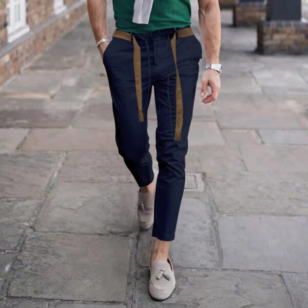 Calças masculina, lápis slim fit, calça monocromática, cordão casual, design de cordões, clássico, streetwear, moda, outono, 2023 - Image 7