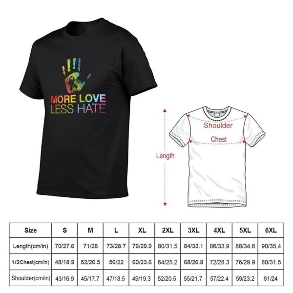 Camisetas masculina LGBTQ, More Love Less Hate, camisetas brancas roupas vintage, t-shirts - Image 3