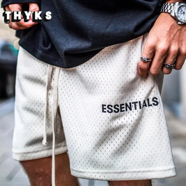 Shorts unissex de malha com cordão, ESSENCIAIS, shorts de corrida, de ginástica, respirável, estampa de letras, calça esportiva solta, casual, verão