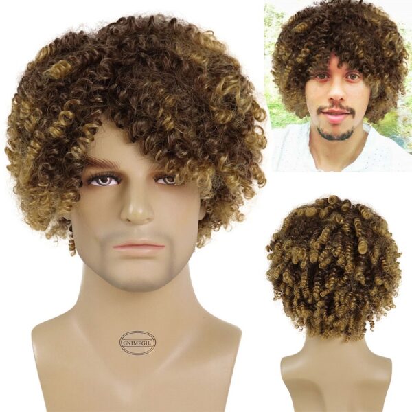 Perucas cabelo curto encaracolado sintética GNIMEGIL, cortes de cabelo natural masculino, peruca afro, fantasia, marrom - Image 8
