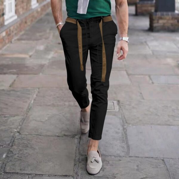 Calças masculina, lápis slim fit, calça monocromática, cordão casual, design de cordões, clássico, streetwear, moda, outono, 2023 - Image 11