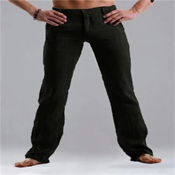 Calças masculina reta casual de linho, comprida, de botão, vintage, fundo de bolso solto, cor sólida que combina com tudo, verão, nova - Image 8